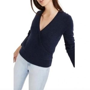 Madewell Wrap Front Pullover Sweater Blue Size M Wool Blend Soft